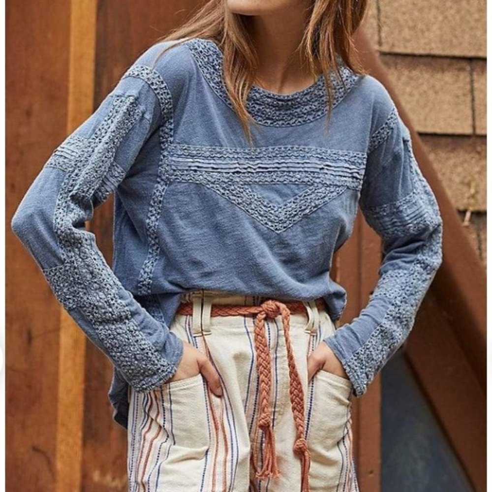 Free People Crochet Long Sleeve Top